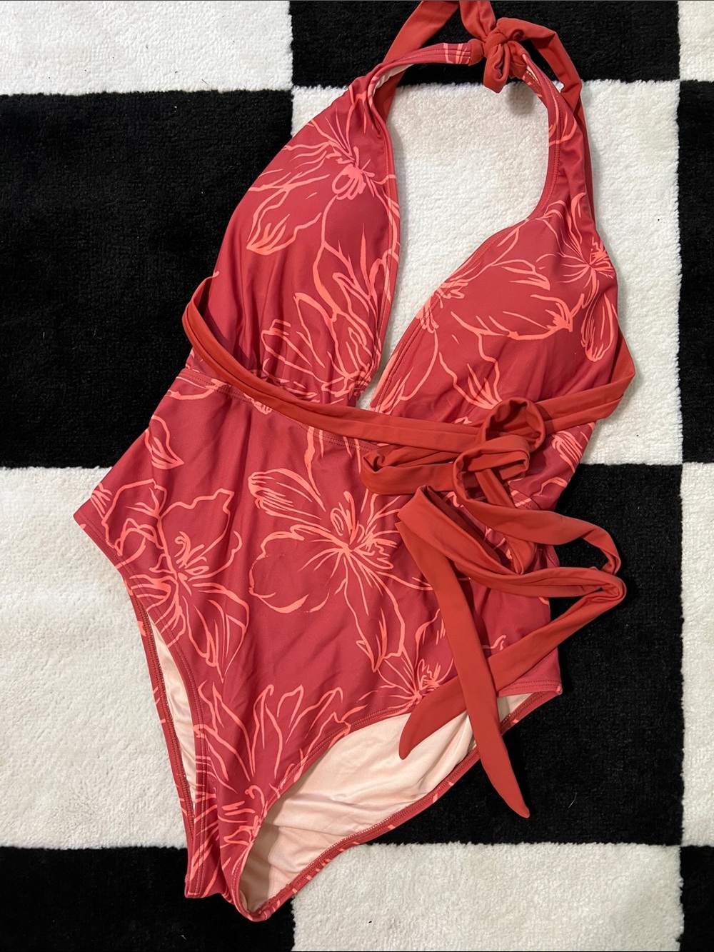 Cupshe Coral Floral Halter One-Piece Swimsuit